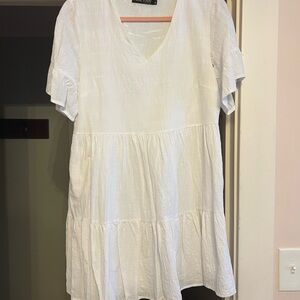 Fancyinn White Ruffle Sleeve Tunic Dress